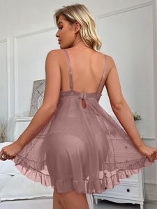 Set 2 Pezzi <span class=keywords><strong>Camicia</strong></span> <span class=keywords><strong>da</strong></span> <span class=keywords><strong>Notte</strong></span> in Pizzo per Donna, Elegante Abbigliamento <span class=keywords><strong>da</strong></span> Casa, Nuovo Pigiama Verde <span class=keywords><strong>Trasparente</strong></span> con Spacco, Set Reggiseno e Slip con Scollo a V - Product Image 3