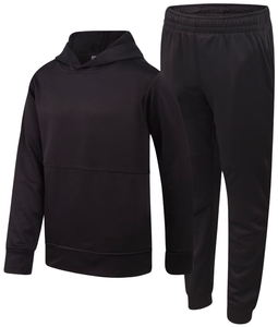 Solid Black Two-Piece Tracksuit <b>Set</b> Pullover Crossover Hooded Sweatshirt & <b>Matching</b> Elastic Waist <b>Jogger</b> Pants - Product Image 1