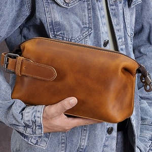 Crazy Horse Leather Vintage Open Top Layer Genuine Leather <b>Storage</b> Bag Multi-function Cowhide Men's <b>Toiletry</b> Bag - Product Image 2
