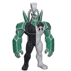 Pendentif en moissanite verte et noire, breloque en forme de figurine, collier avec chaîne argentée, bijoux personnalisés, cadeau - Product Image 2