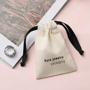 Logo Custom Square Recycled Natural Fabric 'Jewlery' Large Packaging Chinese Canvas Big Biodegradable White Jewelry Pouch