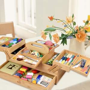 縫製アクセサリーミシン工具木製Diy縫製糸箱3層引き出し付き - Product Image 5