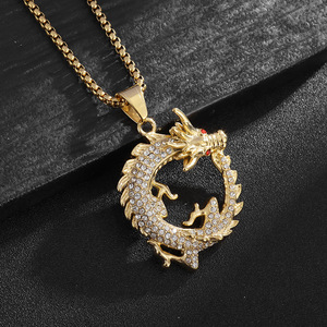 Collier pendentif dragon en acier inoxydable avec serti pavé et œil rouge, bijou unisexe, cadeau - Product Image 3