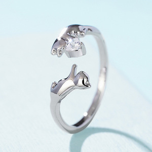 Anello a Forma di Gatto per Donne, con Zirconi, Regolabile, Design a Cuore, Gioiello Minimalista per Uso Quotidiano - Product Image 5