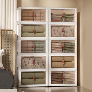 Boîte de rangement pliable et empilable <span class=keywords><strong>en</strong></span> <span class=keywords><strong>plastique</strong></span> pour vêtements Organisateur de jouets pliable Poubelle avec couvercle Roues pour vêtements - Product Image 2