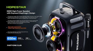 Enceinte portable de sonorisation active sans fil Hopestar Partyone <span class=keywords><strong>Club</strong></span> 650W haute puissance pour extérieur avec microphone sans fil - Product Image 4