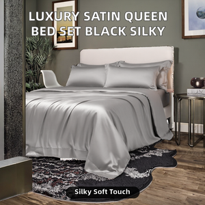 Conjunto de Lençóis de Cetim PVC Luxuosos e Modernos para Cama <span class=keywords><strong>Queen</strong></span> <span class=keywords><strong>Size</strong></span>, Lençol Ajustável Preto Macio e Sedoso com Bolsos Profundos, Conjunto de Cama de Cetim - Product Image 2