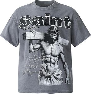 Haut surdimensionné d'été pour hommes 100% coton Hip Hop rappeur T-Shirt à manches courtes lettre complète impression col rond haut coton - Product Image 3