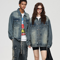 Veste en jean délavée vintage unisexe coupe ample à épaules tombantes, style streetwear décontracté pour couple, idéale printemps-automne – Meilleure vente