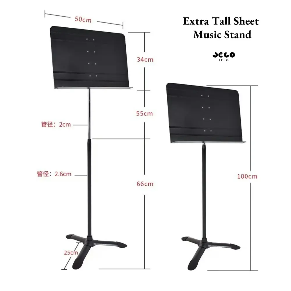 Музыкальная подставка JELO PA-650 с регулируемой высотой, легкая черная алюминиевая напольная подставка для музыкальных инструментов