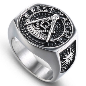 Anillo de Boda Elegante de Acero Inoxidable con Baño de Oro de 18K, Plateado y Negro, con Patrón G, Estilo Moderno - Product Image 3