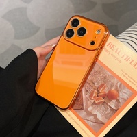 Coque en verre orange électroplaqué compatible avec iPhone 17 Pro Max, protection intégrale avec film pour objectif, anti-chute