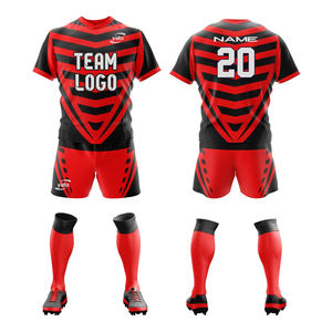 Kustom Jersey Rugby biru laut dan putih bergaris sublimasi Set MOQ rendah pengiriman cepat - Product Image 4