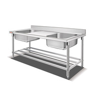 Acier inoxydable SS 201 304 Table de travail d'évier Table de travail de cuisine commerciale Établi sur mesure Double bols Tables d'évier industrielles