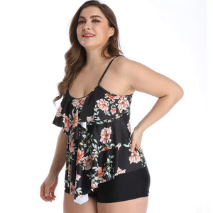 Wholesale Plus Size Swimwear Floral Print Ruffle <b>Tankini</b> Set <b>Women</b> Two Piece Bathing Suit with Boyshorts Summer Beach Swimwear - Product Image 1