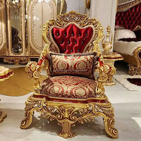 Französische Klassische Wohnzimmermöbel Europäischer Palast-Luxus Massivholz Handgeschnitztes Barock-Sofa mit Rotem Stoff und Blattgold