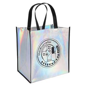 Sac fourre-tout en non-tissé personnalisé avec logo imprimé, taille personnalisée, argenté brillant, effet laser - Product Image 2