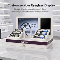 Support d'affichage pliable blanc pour lunettes connectées, écran promotionnel numérique, miroir d'essayage intégré, plateaux doublement inclinés, tiroir de rangement