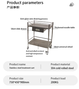 Carrello Medico in Acciaio Inossidabile con 4 Ruote, Adatto per Sale d'Emergenza, Carrello Medico a Doppio Cassetto - Product Image 3