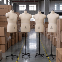 Mannequin de couture robuste à broches avec support roulant réglable, buste masculin demi-corps pour l'enseignement en écoles de mode