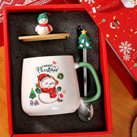Ensemble de tasses de Noël en céramique avec couvercle en bambou, couvercle en silicone, cuillère à mélanger Père Noël Bonhomme de neige, boîte cadeau en forme de baril, Joyeux Noël