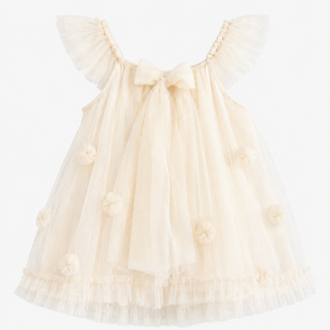 Elegante Vestido de Tul con Apliques Florales para Bebé Niña con Lazo Grande para Bodas - Product Image 1