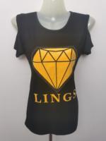 T-shirt décontracté d'été pour femme à épaules dénudées, col rond, imprimé strass, avec pierres de cristal – Vente en gros directe usine à prix bas