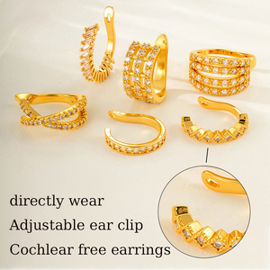 HENGSEN Pendiente de Oreja Tipo Cuff de Cartílago de Plata y Cobre Dorado con Circonita, Sin Perforación, Tipo Concha, Joyería Sin Perforación - Product Image 3