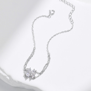 S925 Silver Women's Chain <b>Bracelet</b> With Round Diamond Flower Design Minimalist Everyday Wear Jewelry - Product Image 3