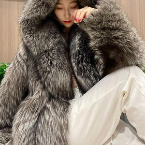RNSHANGER sonbahar kış sıcak kadın kürk ceket rahat sahte tilki saç moda uzun palto yeni kapşonlu kadınlar kış ceket - Product Image 2