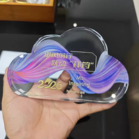 Plaque en cristal en forme de nuage personnalisée avec impression couleur et gravure, trophée pour événements, compétitions et récompenses honorifiques