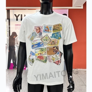 Camisetas con logotipo personalizado, bordado desgastado, alta calidad, orgánico 100% algodón blanco, ropa de calle de gran tamaño, peso pesado, alta calidad - Product Image 1