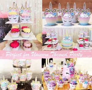 Fournitures de fête licorne assiettes bannières et ballons pour douche de bébé filles anniversaire création licorne thème gâteau table décor de fête