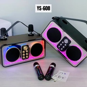 YS608พื้นผิวกระจกไม้3600มิลลิแอมป์20วัตต์ไมค์ไร้สายแบบคู่เสียงสะท้อนลำโพงคาราโอเกะเปลี่ยนเสียง - Product Image 3