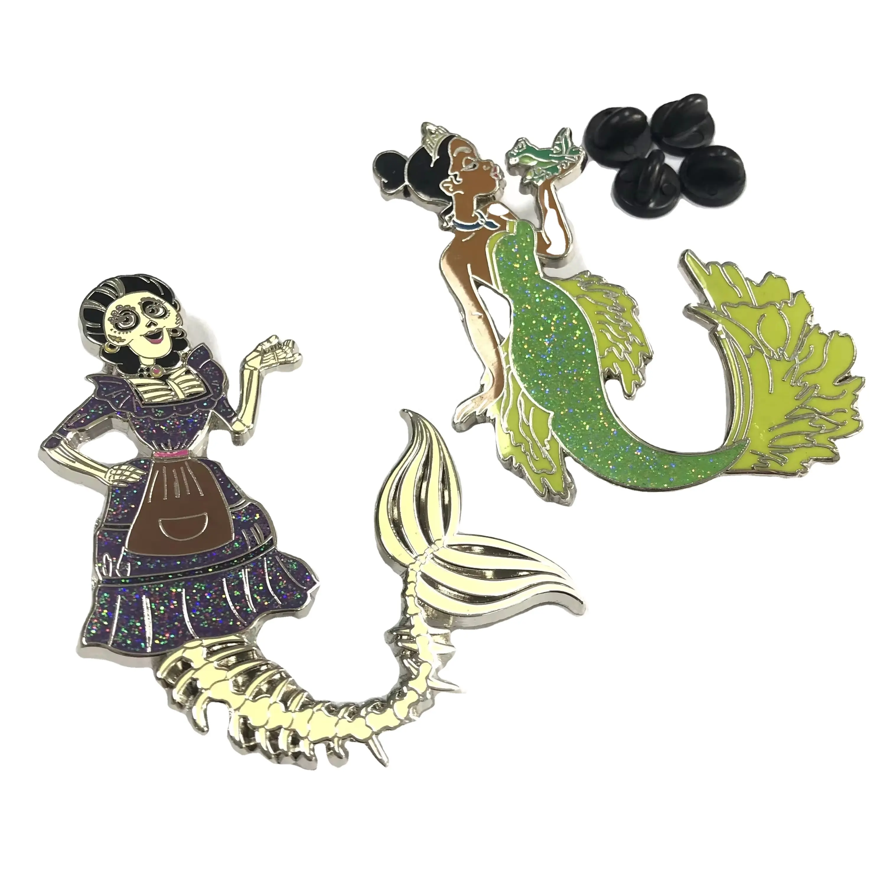 Offre Spéciale dessin animé sirène océan mignon animal épinglette badge en forme personnalisée métal émail broches paillettes broche pour souvenir