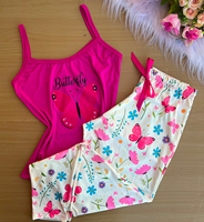 Ensemble de vêtements de détente pour femmes personnalisé, débardeur à bretelles spaghetti avec imprimé papillon, pantalon long à fleurs avec cordon élastique, vêtements de nuit en modal doux
