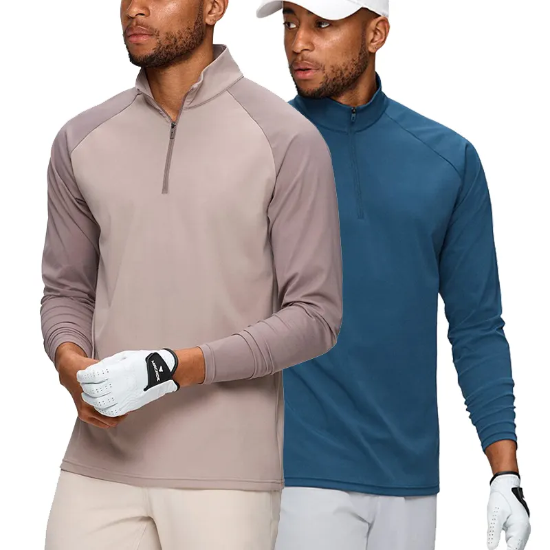New Design High Collar Half Zipper Golf Sweatshirts Long Sleeves Crew Neck Sweatshirts 3/4 zip golf pullover mens