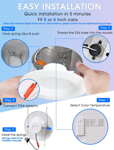 홈 장식 개장 매입형 통 AC120V 5/6 인치 2700K-5000K E26 베이스로 선택 가능한 라운드 슬림 <span class=keywords><strong>LED</strong></span> potlight - Product Image 4