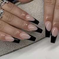 Vente en gros ongles longs ballerine noire rose française à presser ongles en acrylique vente en gros ongles manucure française à presser