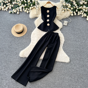 Completi Casual Estivi da Donna: Top e Pantaloni a Vita Alta con Patchwork 3D, <span class=keywords><strong>Abbigliamento</strong></span> Slim Fit all'Ingrosso - Product Image 3