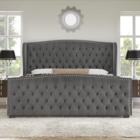 Tête de lit capitonnée en velours moderne KD, cadre de lit rembourré en bois doux, disponible en tailles Full/Queen/King, lit double