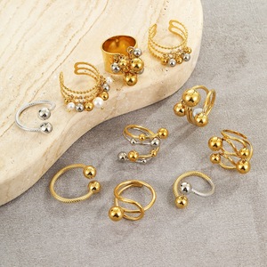 FatingnaTrendy – Bagues géométriques ajustables en acier inoxydable plaqué or pour femme, sertissage clos, bijoux de mariage et de fiançailles - Product Image 1