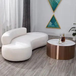 Stylish High Quality White Velvet Sofa Italian Villa Sofa Modern Minimalist Living Room Curved Sofa