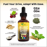 Extrait liquide de Maca et d'Ashwagandha en gouttes, marque privée OEM, complément liquide oral pour adultes, soins de santé