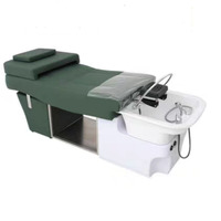 Lit de massage moderne en acier inoxydable avec bassin en céramique, repose-pieds réglable et éponge haute densité pour salon de coiffure - Lavage de la tête/Shampoing