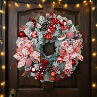 Couronne de Noël en gros avec nœud et bonbons, ornement à suspendre pour la décoration de la maison et des fêtes