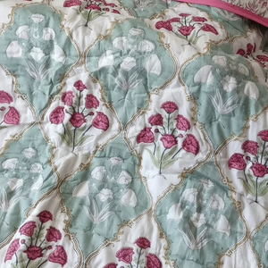 <b>Indian</b> Jaipuri Block Print <b>Quilt</b> Printed Reversible Razai Cotton Handmade Floral <b>Quilt</b> Jaipuri Razai Bedspread Comforter - Product Image 1