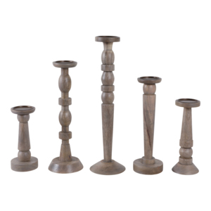 Set di 5 Portacandele in Legno Alti, Decorazione Rustica per Casa, Mensola e Accenti d'Arredo - Product Image 3