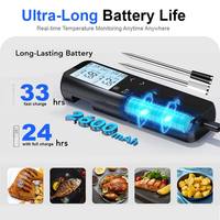 Termómetro de Cocina Digital de Doble Sonda con Pantalla LCD, Resistente al Agua IP67, de Acero Inoxidable, con Control Inalámbrico por Aplicación Inteligente para Carne