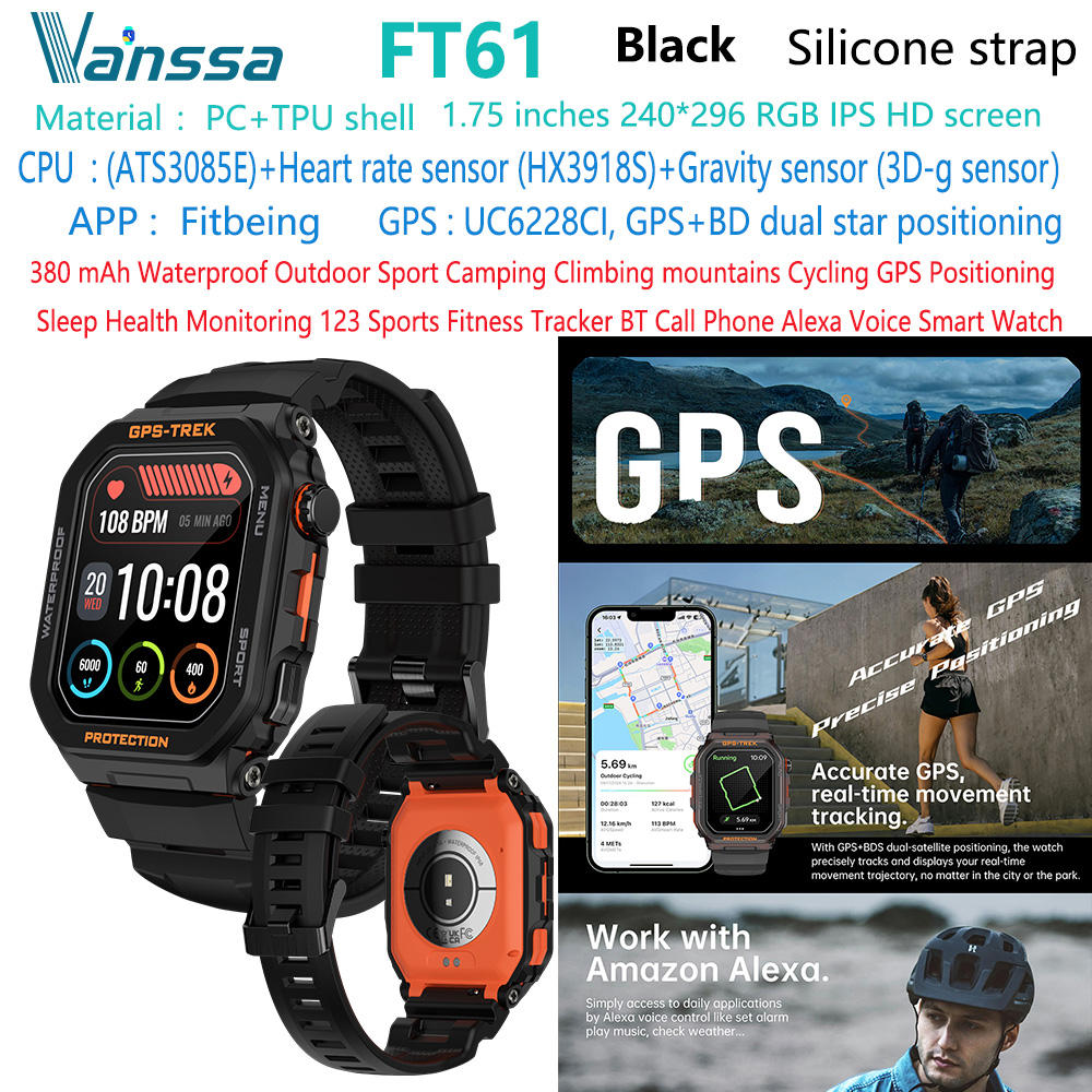 FT61-outdoor-waterproof-sport-GPS-smart-watch noir